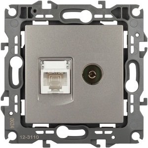 Изображение товара ТВ-розетка встраиваемая и Ethernet RJ-45 (титан) ЭРА 12-3110-16