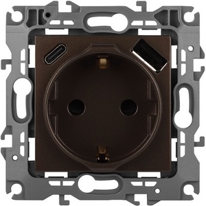 Изображение товара Розетка встраиваемая с заземлением, шторками и USB Type A+С (бронза) ЭРА 12-4108-13