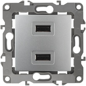 Изображение товара Розетка встраиваемая USBх2 (алюминий) ЭРА 12-4110-03
