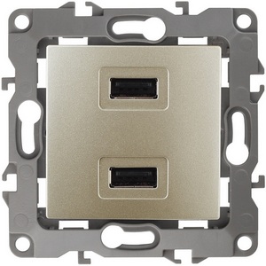 Изображение товара Розетка встраиваемая USBх2 (шампань) ЭРА 12-4110-04