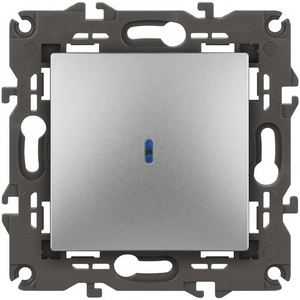 Изображение товара Выключатель встраиваемый одноклавишный с подсветкой (алюминий) ЭРА 14-1102-03