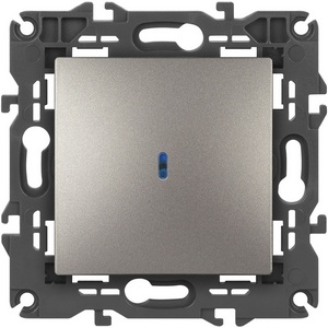 Изображение товара Выключатель встраиваемый одноклавишный с подсветкой (титан) ЭРА 14-1102-16