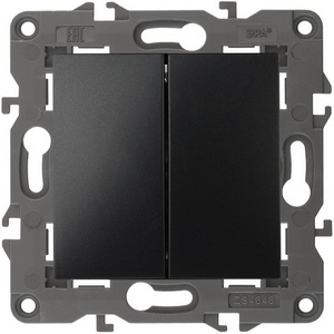 Изображение товара Выключатель встраиваемый двухклавишный (антрацит) ЭРА 14-1104-05