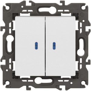 Изображение товара Выключатель встраиваемый двухклавишный с подсветкой (белый) ЭРА 14-1105-01