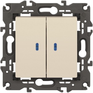 Изображение товара Выключатель встраиваемый двухклавишный с подсветкой (слоновая кость) ЭРА 14-1105-02