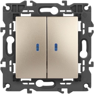 Изображение товара Выключатель встраиваемый двухклавишный с подсветкой (шампань) ЭРА 14-1105-04