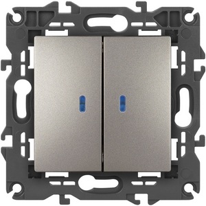 Изображение товара Выключатель встраиваемый двухклавишный с подсветкой (титан) ЭРА 14-1105-16