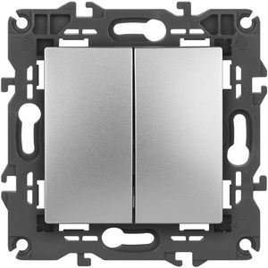 Изображение товара Проходной переключатель двухклавишный встраиваемый (алюминий) ЭРА 14-1106-03