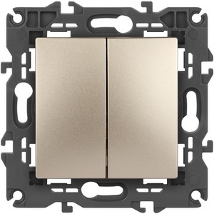 Изображение товара Проходной переключатель двухклавишный встраиваемый (шампань) ЭРА 14-1106-04