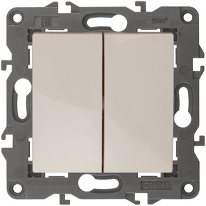 Изображение товара Перекрестный переключатель двухклавишный встраиваемый (слоновая кость) ЭРА 14-1112-02