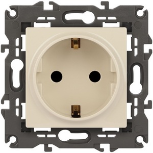Изображение товара Розетка встраиваемая с заземлением и шторками (слоновая кость) ЭРА 14-2102-02