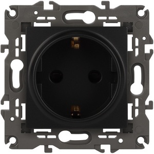 Изображение товара Розетка встраиваемая с заземлением и шторками (антрацит) ЭРА 14-2102-05