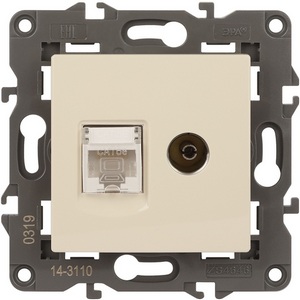 Изображение товара ТВ-розетка встраиваемая и Ethernet RJ-45 (слоновая кость) ЭРА 14-3110-02