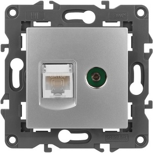 Изображение товара ТВ-розетка встраиваемая и Ethernet RJ-45 (алюминий) ЭРА 14-3110-03