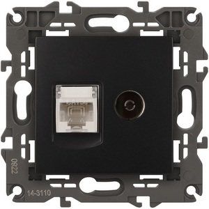 Изображение товара ТВ-розетка встраиваемая и Ethernet RJ-45 (антрацит) ЭРА 14-3110-05