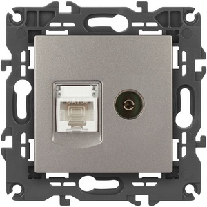 Изображение товара ТВ-розетка встраиваемая и Ethernet RJ-45 (титан) ЭРА 14-3110-16