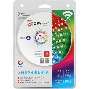 Изображение товара Комплект светодиодной ленты 12V 5м RGB ЭРА 5050-30-RGB-IP65-Wifi-5m (12V 5м)