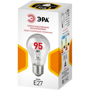 Изображение товара Лампочка накаливания E27 95Вт ЭРА А55 A-95-E27-230-CL
