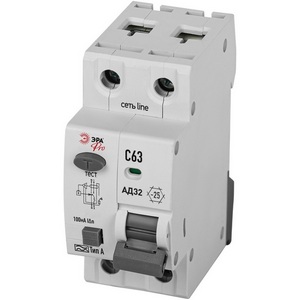 Изображение товара Автоматический выключатель дифференциального тока 1P+N C63 100мА 4,5кА тип А ЭРА D32E2C63А100