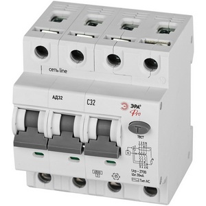 Изображение товара Автоматический выключатель дифференциального тока 3P+N C32 30мА 4,5кА тип АС ЭРА D32E4C32АC30P