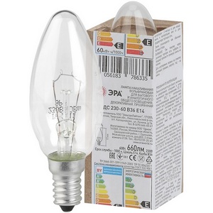 Изображение товара Лампочка накаливания E14 60W ЭРА ДС 230-60-1