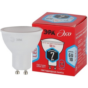 Изображение товара Лампочка светодиодная GU10 7 Вт ЭРА LED A60-12W-827-E27 R ECO LED MR16-7W-840-GU10