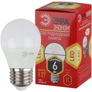 Изображение товара Лампочка светодиодная E27 6W ЭРА ECO LED P45-6W-827-E27