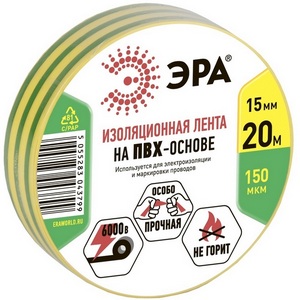 Изображение товара Изолента 15мм 20м желто-зеленая ЭРА ET1520YG