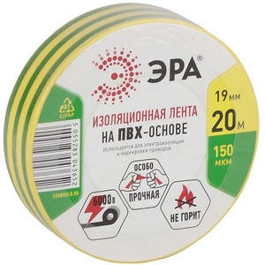 Изображение товара Изолента 19мм 20м желто-зеленая ЭРА ET1920YG