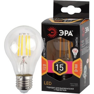 Изображение товара Лампочка светодиодная филаментная E27 15W ЭРА F-LED A60-15W-827-E27