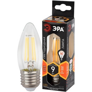 Изображение товара Лампочка светодиодная филаментная E27 9W ЭРА F-LED B35-9w-827-E27