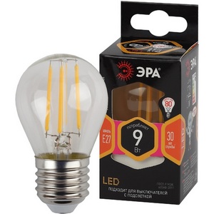 Изображение товара Лампочка светодиодная филаментная E27 9W ЭРА F-LED P45-9w-827-E27