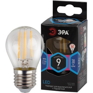 Изображение товара Лампочка светодиодная филаментная E27 9W ЭРА F-LED P45-9w-840-E27
