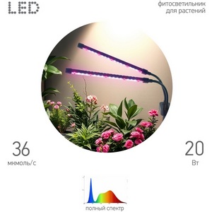 Изображение товара Настольная лампа для растений светодиодная ЭРА FITO-20W-АLED-Ra-USB