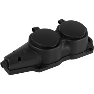 Изображение товара Розеточный блок 2-х местный с заземлением (черный) ЭРА KX-2e-B-IP44