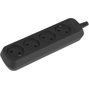 Изображение товара Розеточный блок 4-х местный без заземления (черный) ЭРА KX-4-B
