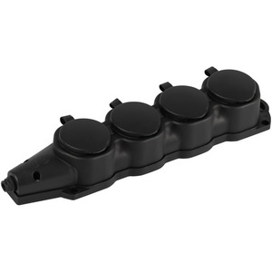 Изображение товара Розеточный блок 4-х местный с заземлением (черный) ЭРА KX-4e-B-IP44