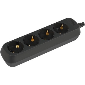 Изображение товара Розеточный блок 4-х местный с заземлением (черный) ЭРА KX-4e-B