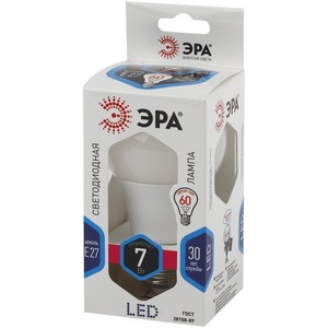 Изображение товара Лампочка светодиодная E27 7W ЭРА LED A60-7W-840-E27