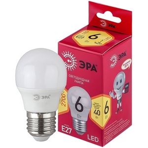 Изображение товара Лампочка светодиодная E27 6W ЭРА LED P45-6W-827-E27 R