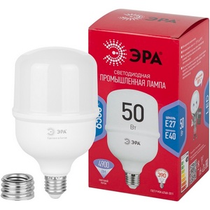 Изображение товара Лампочка светодиодная E27 с переходником на E40 50W ЭРА LED POWER T100-50W-6500-E27 с переходником на E40/E40 R