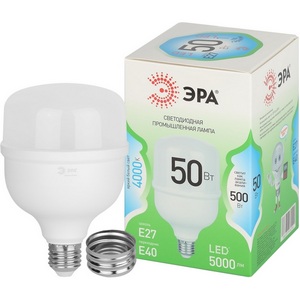 Изображение товара Лампочка светодиодная E27 с переходником на E40 50W ЭРА LED POWER T100-50W-840-E27 с переходником на E40/E40 GL