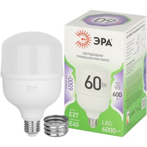 Изображение товара Лампочка светодиодная E27 с переходником на E40 60W ЭРА LED POWER T100-60W-865-E27 с переходником на E40/E40 GL