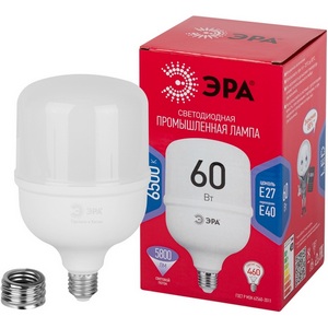 Изображение товара Лампочка светодиодная E27 с переходником на E40 60W ЭРА LED POWER T120-60W-6500-E27 с переходником на E40/E40 R