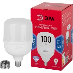 Изображение товара Лампочка светодиодная E27 с переходником на E40 100W ЭРА LED POWER T140-100W-6500-E27 с переходником на E40/E40 R