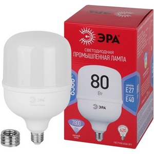 Изображение товара Лампочка светодиодная E27 с переходником на E40 80W ЭРА LED POWER T140-80W-6500-E27 с переходником на E40/E40 R