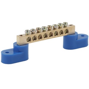 Изображение товара Шина нулевая на двух угловых изоляторах 8 выводов (синий) ЭРА NO-222-67
