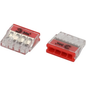 Изображение товара Клемма быстрозажимная компактная 4-проводная 0,2-2,5 мм2 (упаковка 4 шт.) ЭРА NO-225-434