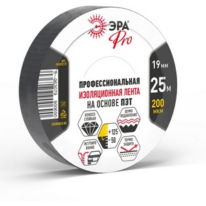 Изображение товара Изолента 19 мм 25 м 200 мкм черная ЭРА PROPET19