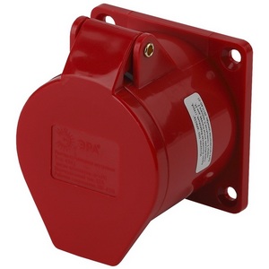 Изображение товара Розетка с заземлением и защитной крышкой (красный) ЭРА R(IN)-32-3P-PE-IP44